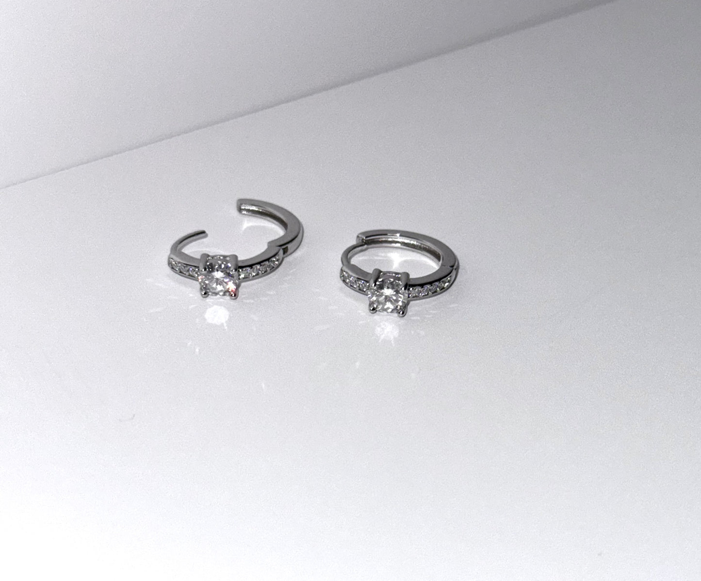 Mini silver sparkle huggie moissanite diamond bling