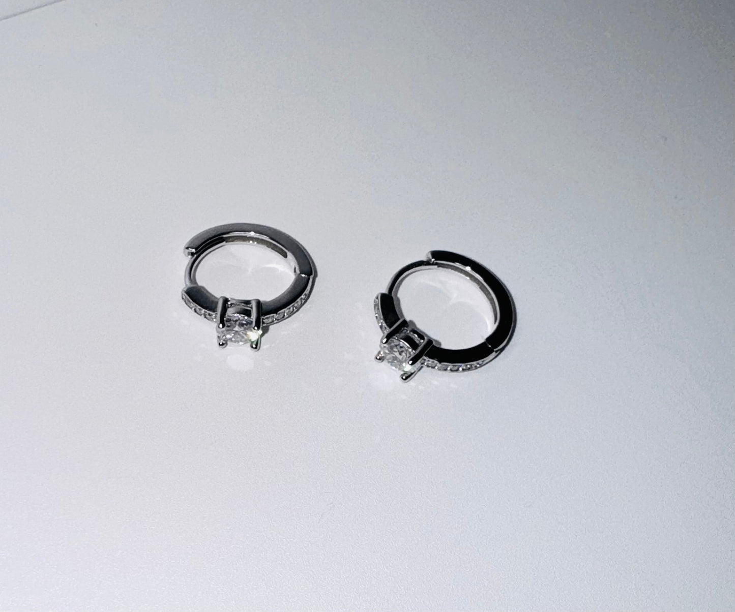 Mini silver sparkle huggie moissanite diamond bling
